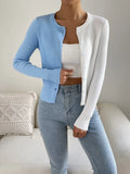 Two Tone Ribbed Knit Button Front Cardigan