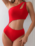 Swim Basics 1pc Women’s Solid Color Asymmetrical Neck Sleeveless