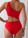 Swim Basics 1pc Women’s Solid Color Asymmetrical Neck Sleeveless