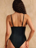 Swim Chiccia 1pc Women Elegant Solid Color With Colorful Beads Decor One-Piece