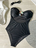 Swim Chiccia 1pc Women Elegant Solid Color With Colorful Beads Decor One-Piece