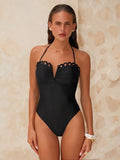 One-piece swimsuit with a V-neck and elegant petal cut