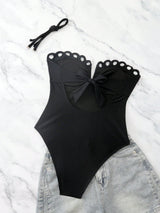 One-piece swimsuit with a V-neck and elegant petal cut