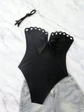 One-piece swimsuit with a V-neck and elegant petal cut