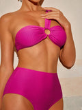 Swim Oasis Women’s 3pcs Hot Pink Sexy Bikini Set With One Shoulder Design