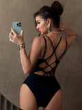 Swim SXY Springbreak Women Black Solid Nylon Fabric Shell Shape