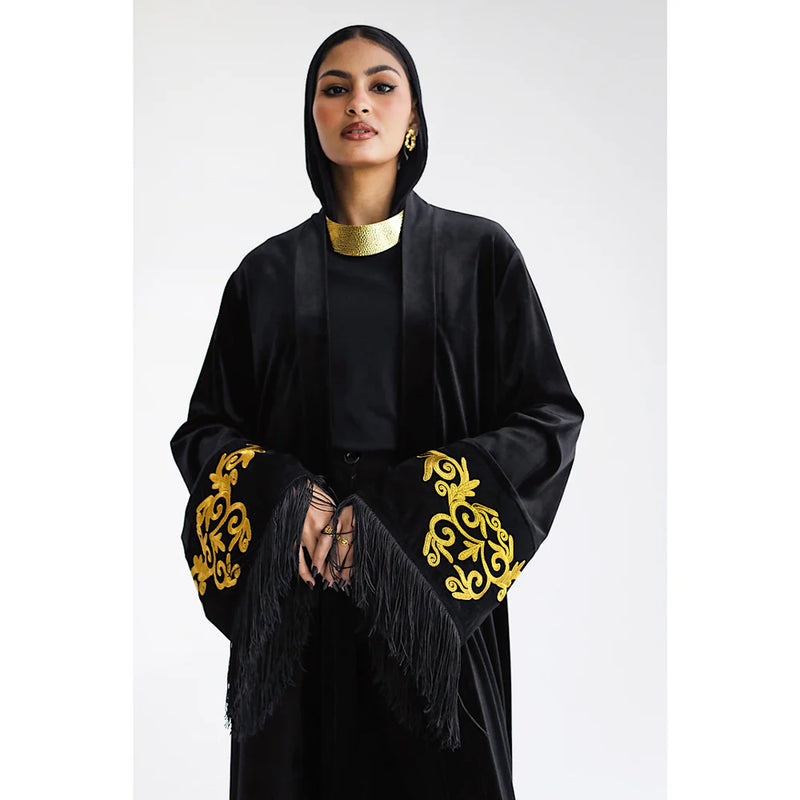 Tasseled velvet kaftan