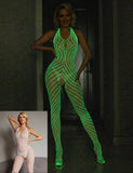 White Sexy Luminous Halter Neck Open Crotch Bodystocking