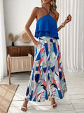 Women’S Halter Top And Full Printed Wide Leg Pants Set