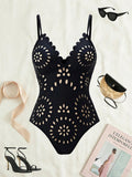 Women's swimsuit with removable padding, nylon fabric, hollow-out pattern design