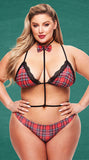 Sexy Red Plaid Bra Set College Egypt Style Cosplay Suit