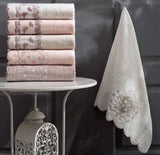 Soft bamboo towel set with tulle and Turkish lace, 6 pieces Size 50 x 90 cm