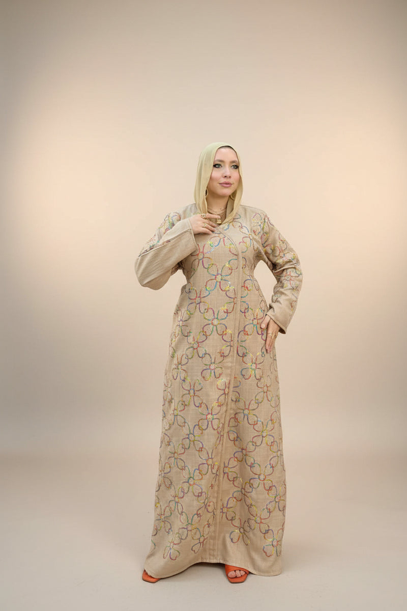 Women's abaya, embroidered with linen material