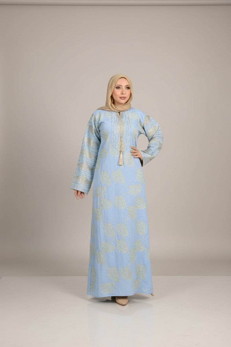 Women's abaya, embroidered with linen material