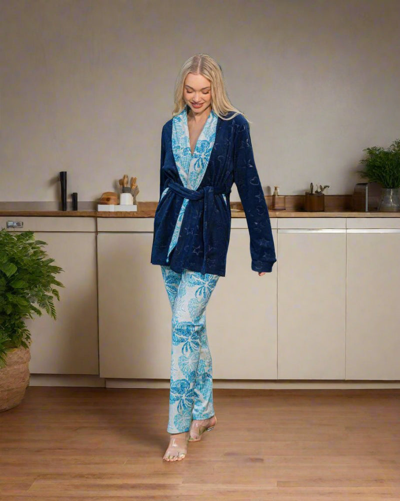 3-piece pajama top + pants + robe