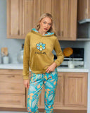 Velvet T-shirt pajamas   Turkish printed velor pants