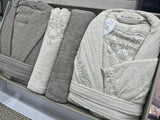 A Turkish robe set with guipure, lace and 100% bamboo cotton, 6 pieces 2 women's robes  2 towels 50 x 90 cm  2 bathrobes 90 x 150 cm