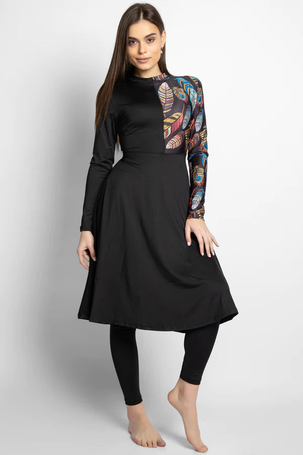 4PACK FULL BODY BURKINI ONE PIECE SWIMSUIT WITH BEACH SKIRT AND PANTS AND SWIM CAP