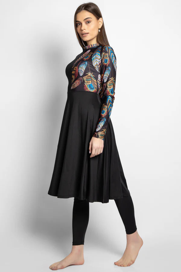 4PACK FULL BODY BURKINI ONE PIECE SWIMSUIT WITH BEACH SKIRT AND PANTS AND SWIM CAP