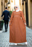 Ribbed suede abaya for women