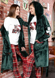 Women's winter pajamas, 3 pieces, T-shirt + pants + short robe