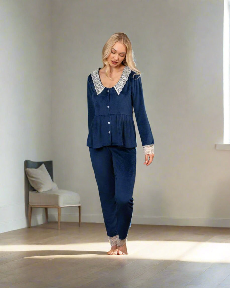 Two-piece pajama set, Turkish velor T-shirt, Turkish velor pants