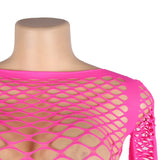 New Long Sleeve Two-Piece Bodystocking With Fishnet Crop Top And Bottom