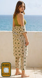 Women's 3-piece pajama set: top, robe, and trousers.