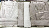 A Turkish robe set with guipure, lace and 100% bamboo cotton, 6 pieces 2 women's robes  2 towels 50 x 90 cm  2 bathrobes 90 x 150 cm