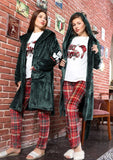 Women's winter pajamas, 3 pieces, T-shirt + pants + short robe