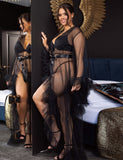 Long White & Black Sexy Ruffled Trumpet Sleeves Robe Egypt With Belt