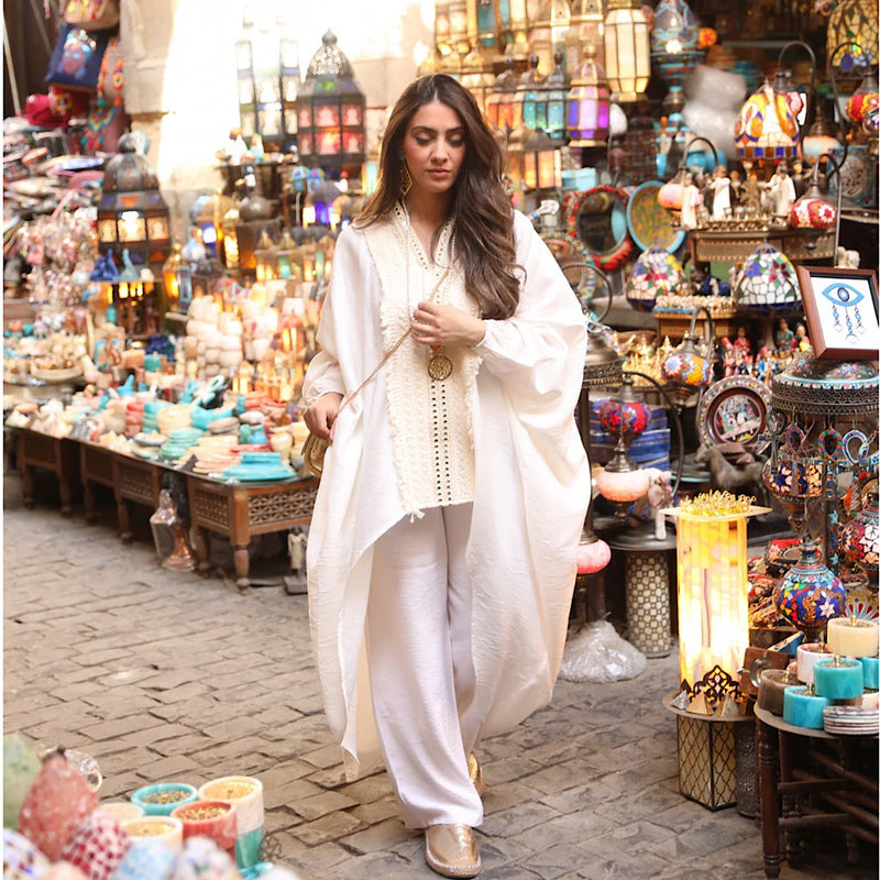 Off white high low kaftan blouse