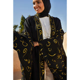 Black linen Arabic calligraphy abaya