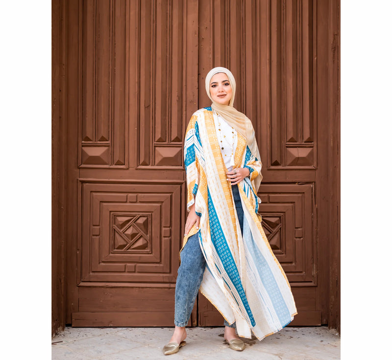 Satin printed kaftan abaya