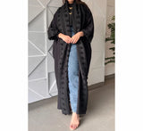 Shawl collar black linen kaftan