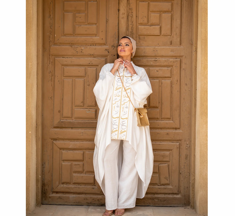 High neck Arabic calligraphy kaftan cardigan
