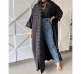 Shawl collar black linen kaftan