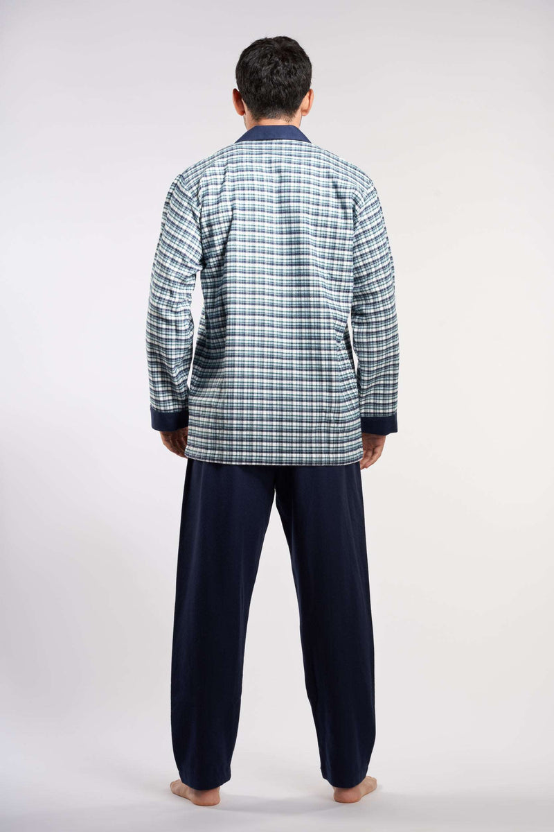 NAGA HOMME Dark Blue-Red Checks Two-Piece Men's Pajama