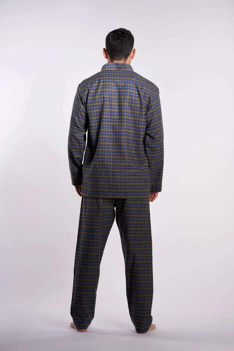 NAGA HOMME Olive Green Checks 2-Piece Men's Pajama