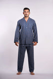 Men's two-piece pajama with indigo blue checks