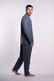 Men's two-piece pajama with indigo blue checks