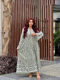 Women's winter abaya with a wide floral print