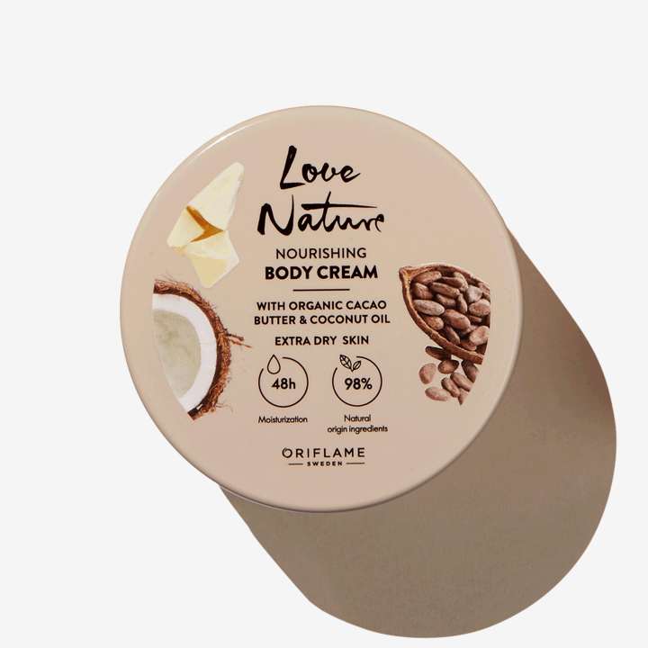 Nourishing body cream with cocoa butter extract and organic coconut oil