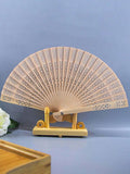 1 pcs Elegant Pure Wood Fans, Handmade Carved Wooden Fan