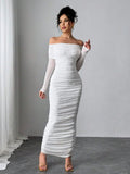 SHEIN Dresses Firerie Women's Elegant White Open Shoulder