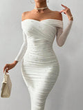 SHEIN Dresses Firerie Women's Elegant White Open Shoulder