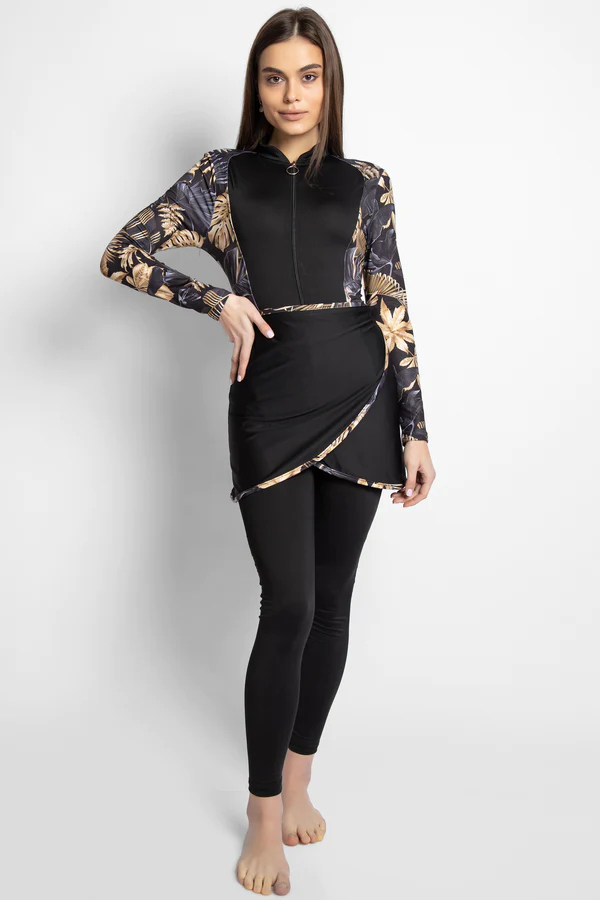 4PACK FULL BODY BURKINI ONE PIECE SWIMSUIT WITH BEACH SKIRT AND PANTS AND SWIM CAP