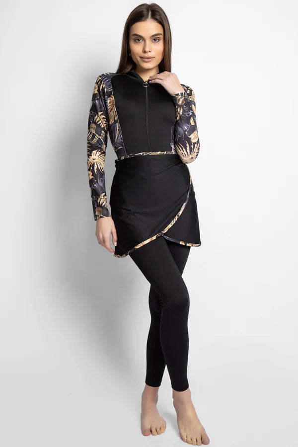 4PACK FULL BODY BURKINI ONE PIECE SWIMSUIT WITH BEACH SKIRT AND PANTS AND SWIM CAP