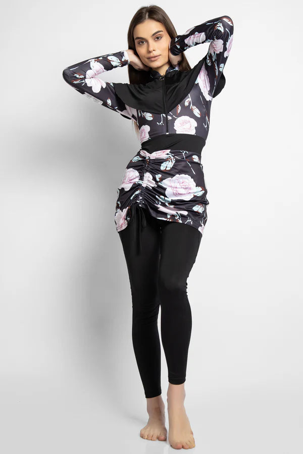 3PACK FULL BODY BURKINI ONE PIECE SWIMSUIT WITH BEACH SKIRT AND PANTS AND SWIM CAP