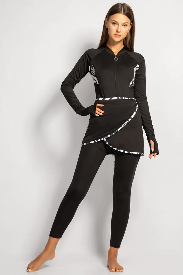 4PACK FULL BODY BURKINI ONE PIECE SWIMSUIT WITH BEACH SKIRT AND PANTS AND SWIM CAP